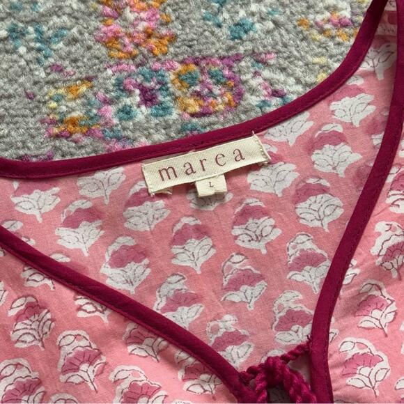 Marea Isla Pink Floral Long Puff Sleeves Boho Pullover Top Women’s Size Large - Picture 8 of 9